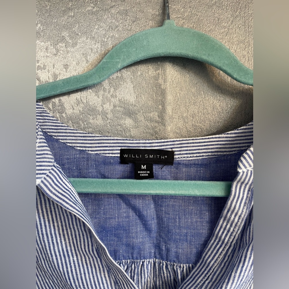 Blue and white striped long sleeve women’s shirt